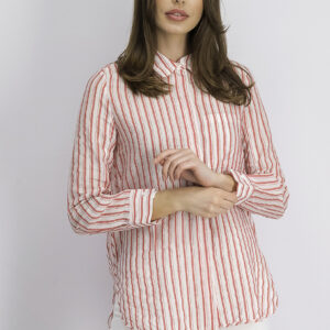 Womens Long Sleeves Striped Blouse White/Red