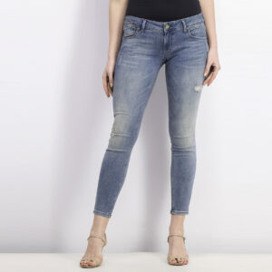 Womens Low Rise Skinny Natalie Rip Jeans Denim Blue