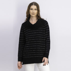 Womens Lurex Cowl-Neck Sweater Deep Black