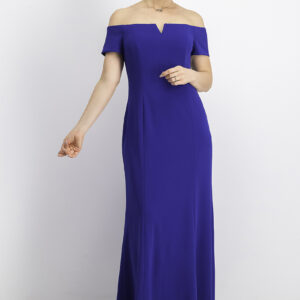 Womens Notched Off-The-Shoulder Gown Royal Blue