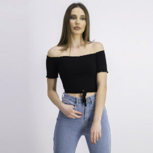 Womens Off-The-Shoulder Cropped Top Black