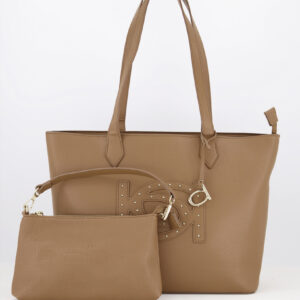 Womens Oliver Studded Tote & Pouch 27 H x 42 L x 12 W cm Camel