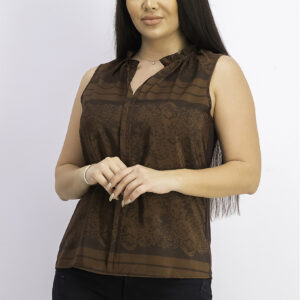 Womens Orlee Mixed Material Split Neck Top Brown