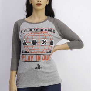 Womens Playstation Raglan Shirt Grey Combo