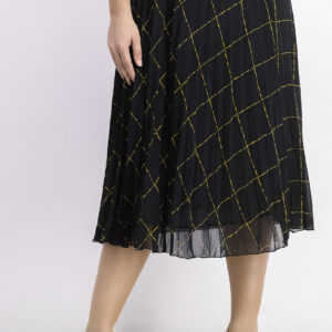 Womens Pleated Checkered Skirt Black/Yellow