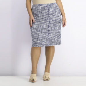 Womens Plus Size Tweed Fringe-Trim Pencil Skirt Blue/White