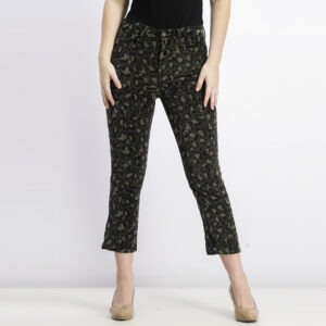 Womens Printed Cropped Straight-Leg Pants Green Combo