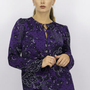 Womens Printed Long Sleeves Blouse Purple
