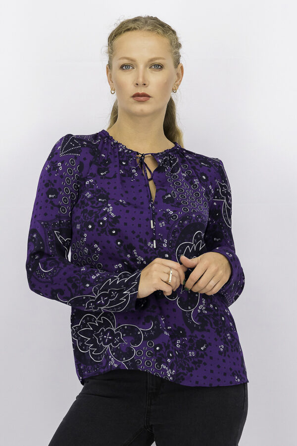 Womens Printed Long Sleeves Blouse Purple