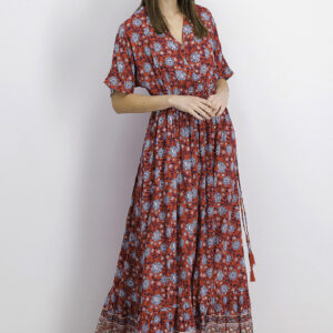 Womens Printed Maxi Dress Red Combo