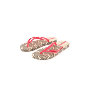 Womens Printed Thong Slippers Beige/Coral