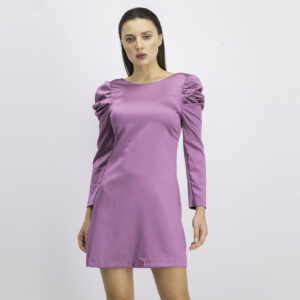 Womens Puffed Shoulder Satin Dress Purple