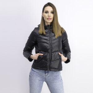 Womens Quilted Hooded Down Jacket Black