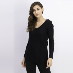 Womens Ribbed-Knit Sweater Black