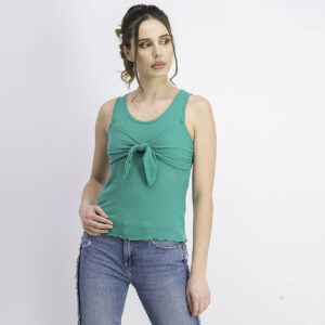 Womens Ribbed Knot Detail Top Green