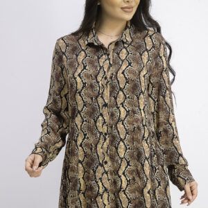 Womens Robe Python Long Sleeve Dress Brown