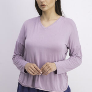 Womens Satin-Trimmed Top Lavender Glow