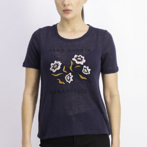 Womens Short Sleeve Embroidered Top Navy