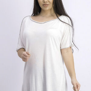 Womens Short-Sleeve Jewel-Embellished Top Bright White