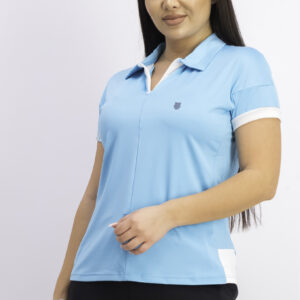 Womens Short Sleeve Polo Shirt Bachelor Button/White