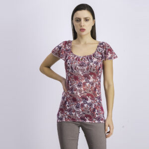 Womens Short Sleeve Top Red Combo