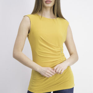 Womens Sleeveless Pleated Side With Gold Zipper Top Dark Yellow