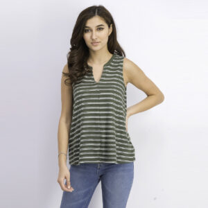 Womens Sleeveless Stripe Top Green/Beige