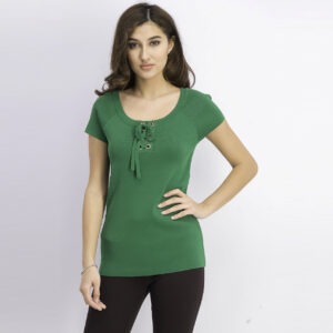 Womens Solid Lace-up Top Dark Emerald