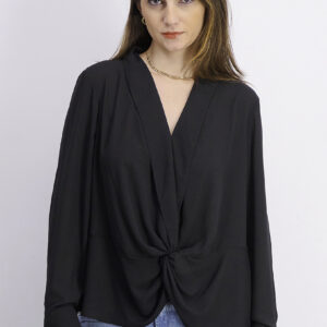 Womens Solid Twist-Front Blouse Deep Black