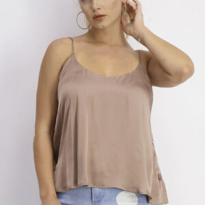 Womens Stain Lace Top Beige/Brown