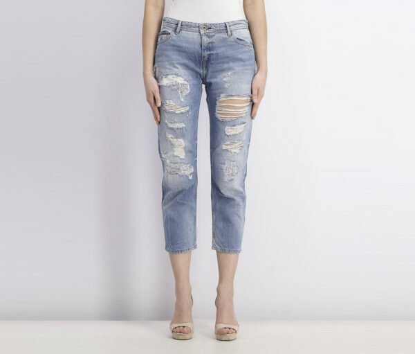 Womens Straight Cropped Lana Rip Jeans Denim Blue