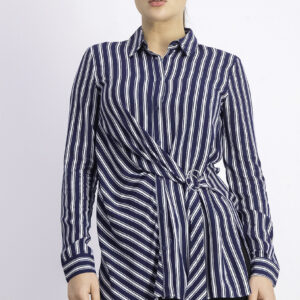 Womens Stripe Belted Blouse Navy/White
