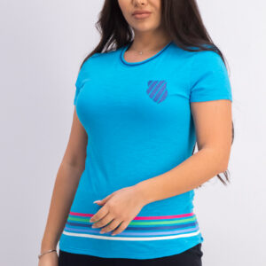 Womens Stripe Crew Neckline T-shirt Turquoise Combo
