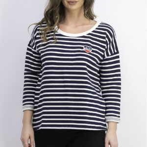 Womens Stripe Knit Sweatshirt Navy/White