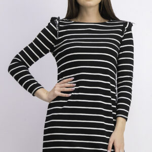 Womens Stripe Long Sleeve Dress Black/White