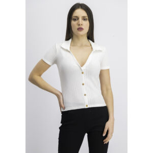 Womens Stripe Polo Shirt White