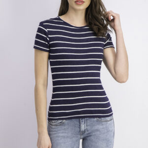 Womens Stripe Short Sleeve Tops Navy Blue