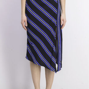 Womens Striped Asymmetric Skirt Black/Blue/White