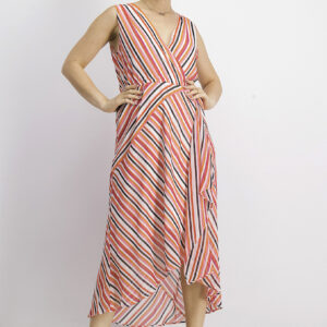 Womens Striped High-Low Maxi Dress Pink Combo