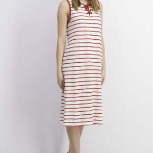 Womens Striped Lace-Up Midi Dress Summer Stripe Red