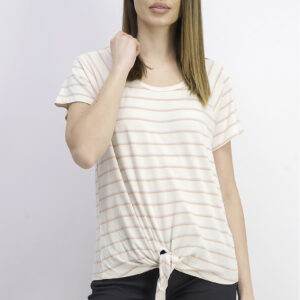 Womens Striped Tie Front Blouse Peach Combo