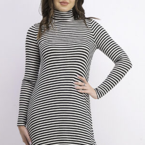 Womens Striped Turtleneck Dress Black/White