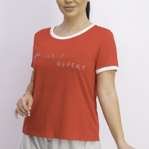 Womens Sun Sleep Repeat Comfy Sleep Shirt Red