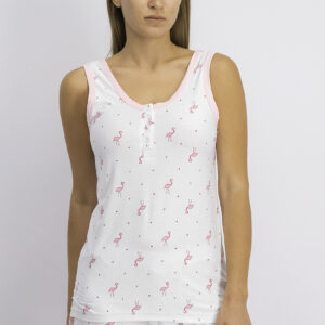 Womens Tank Top And Short Sleepwear Set Dotted Flamingo