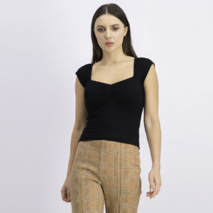 Womens Textured Cropped Top Black