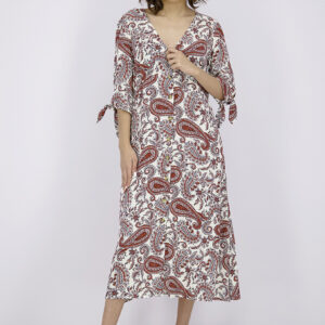 Womens Tie Sleeve Printed Dress White/Red Combo