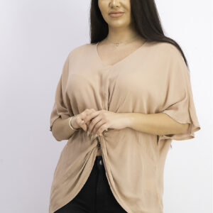Womens V-Neck Twist-Front Top Rosy Tan