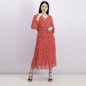 Womens Wallflower Floral Print Sheer Midi Dress Raspberry Combo