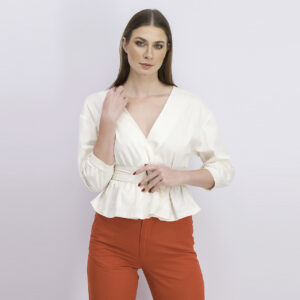 Womens Wrap-Around Belted Blouse Ivory