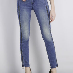 Womens Zippered-Leg Skinny Jeans Medium Blue
